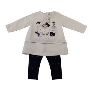 NWT Boutique Set Mayoral Chic Girl 9 M White Top Penguin Black Pants with Dots